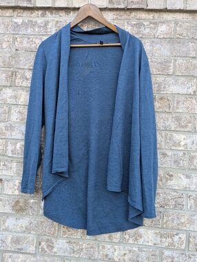 Eileen Fisher Merino Wool Asymmetrical Open Front Teal Cardigan